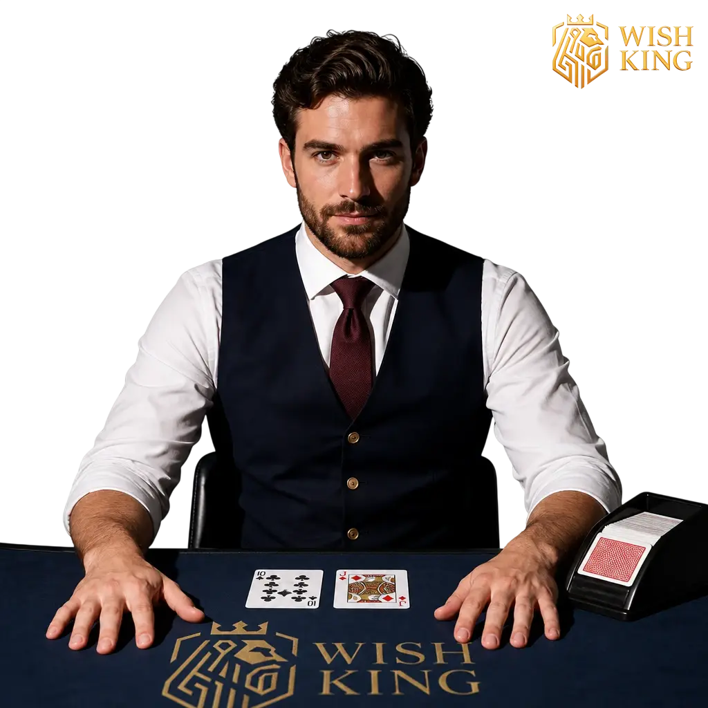 WishKing live casino dealer at a table